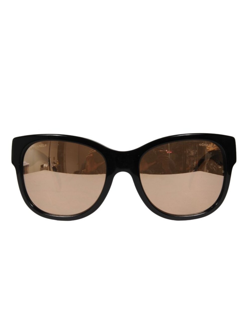 Chanel Womens Mirrored CC Logo Sunglasses 5270 Black Gold Gold Round Oval